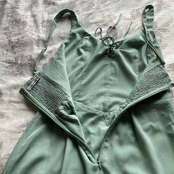 Abercrombie Corset Lace Up Midi Dress Sage Green Small Tall Feminine Fairy Boho - Picture 9 of 10
